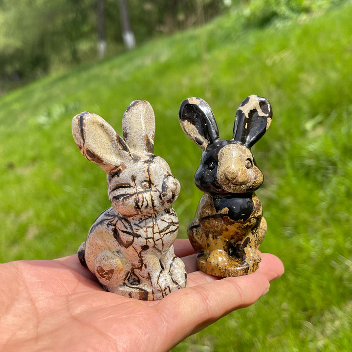 Natural Picture Jasper Long-Eared Rabbit Carving