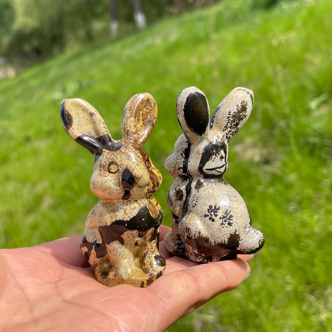 Natural Picture Jasper Long-Eared Rabbit Carving