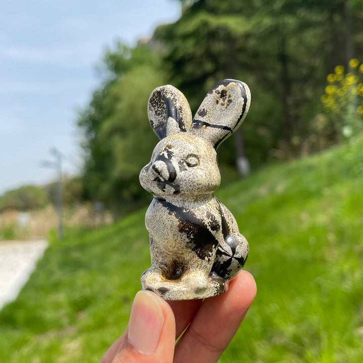 Natural Picture Jasper Long-Eared Rabbit Carving