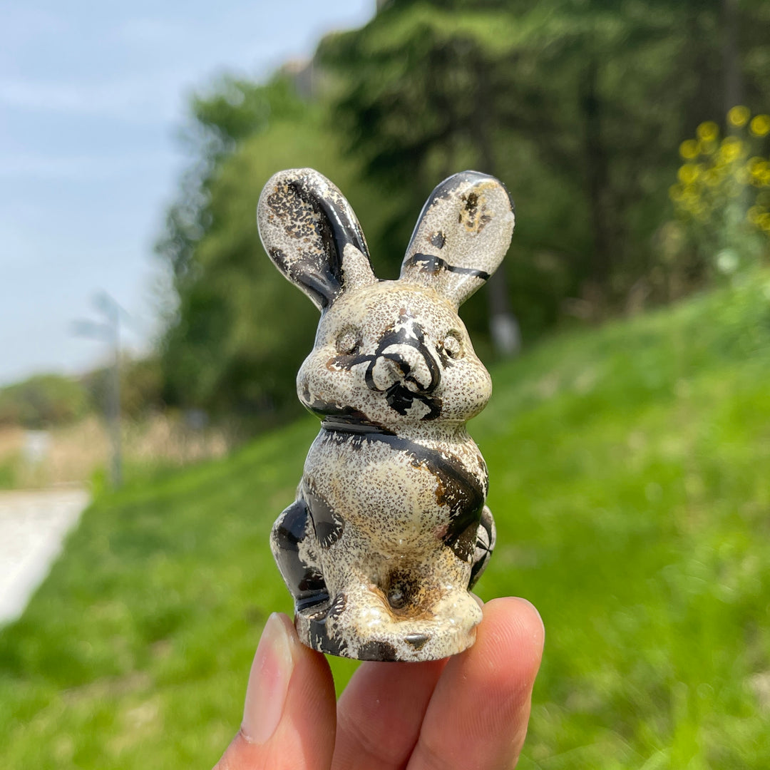 Natural Picture Jasper Long-Eared Rabbit Carving