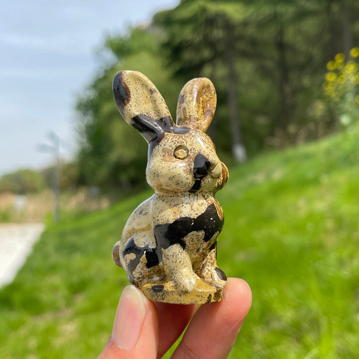 Natural Picture Jasper Long-Eared Rabbit Carving