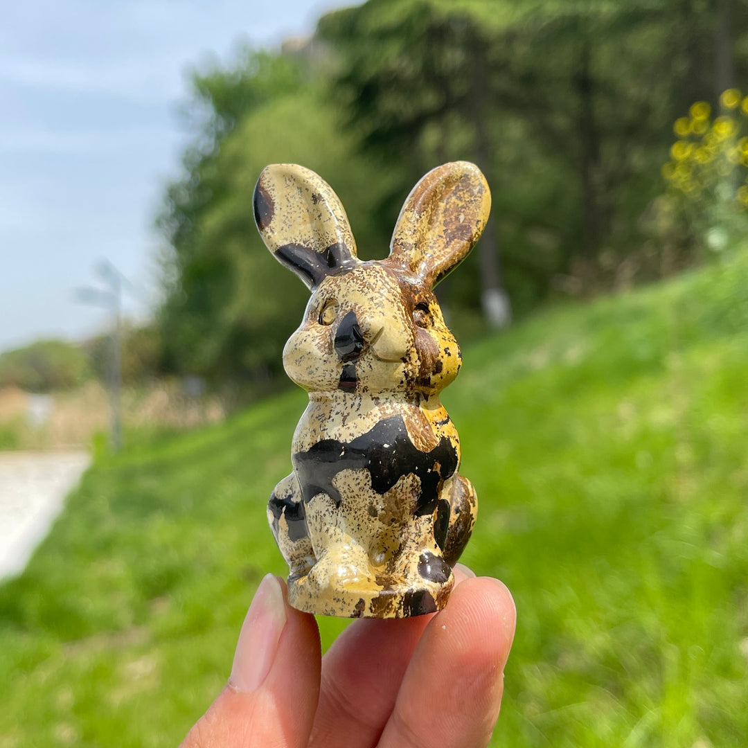 Natural Picture Jasper Long-Eared Rabbit Carving