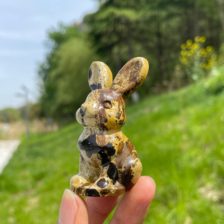 Natural Picture Jasper Long-Eared Rabbit Carving