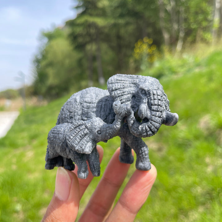 Natural Crystal Mother And Baby Elephant Carving