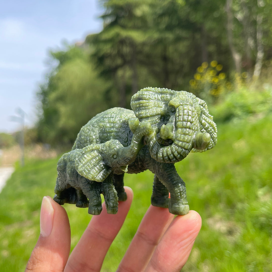 Natural Crystal Mother And Baby Elephant Carving