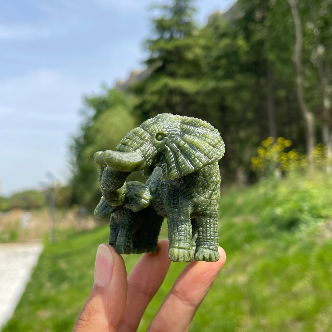 Natural Crystal Mother And Baby Elephant Carving