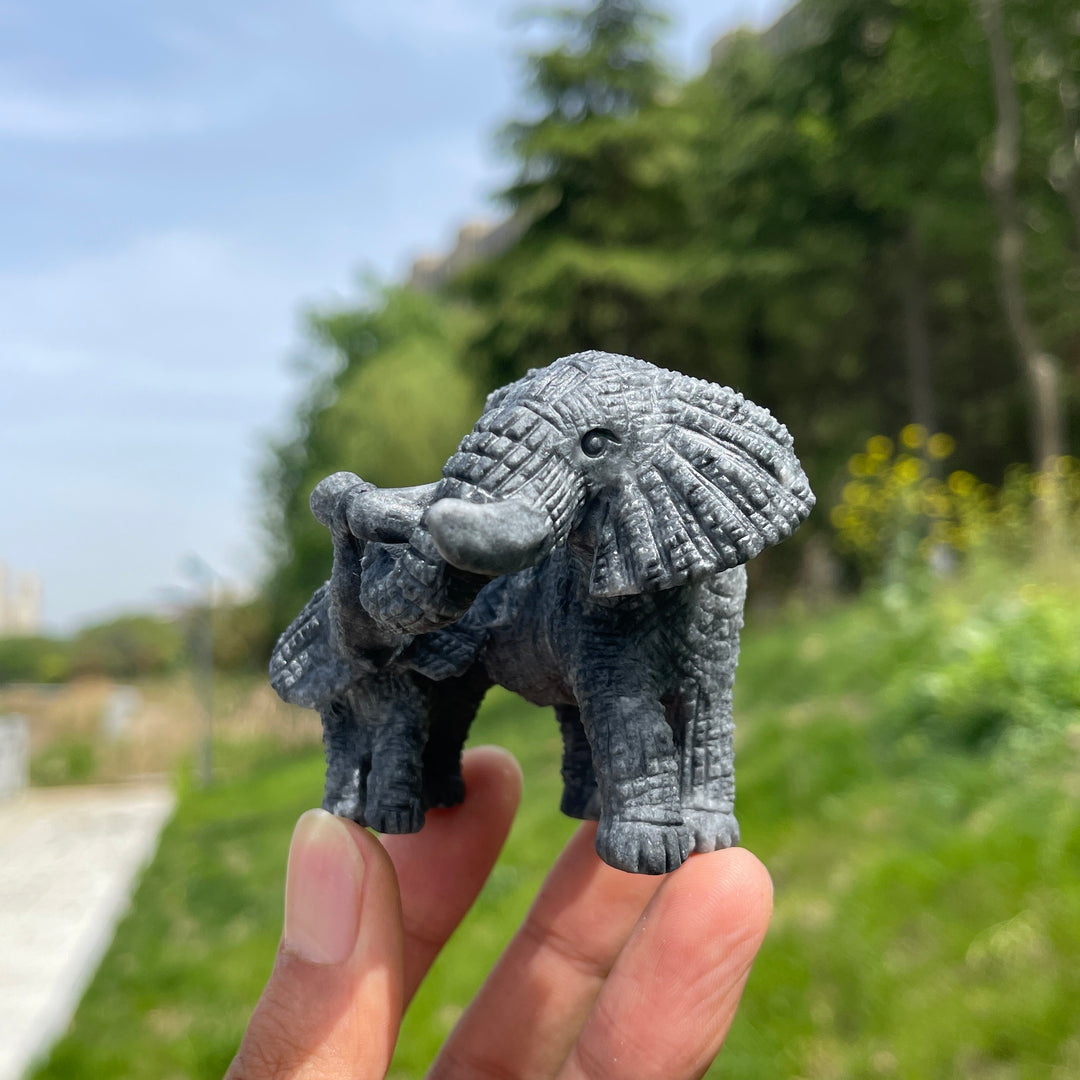 Natural Crystal Mother And Baby Elephant Carving