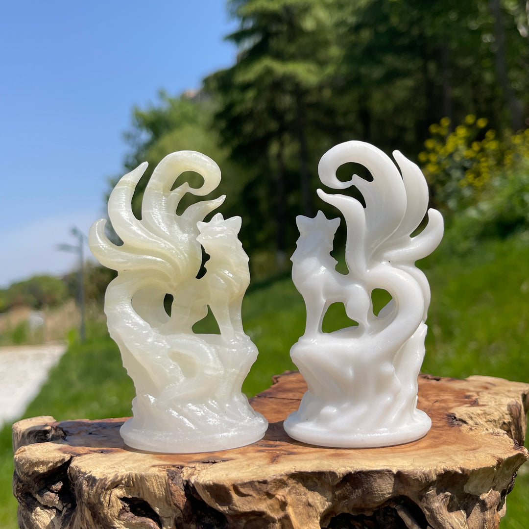 Natural Nine-Tailed Fox Crystal Carving