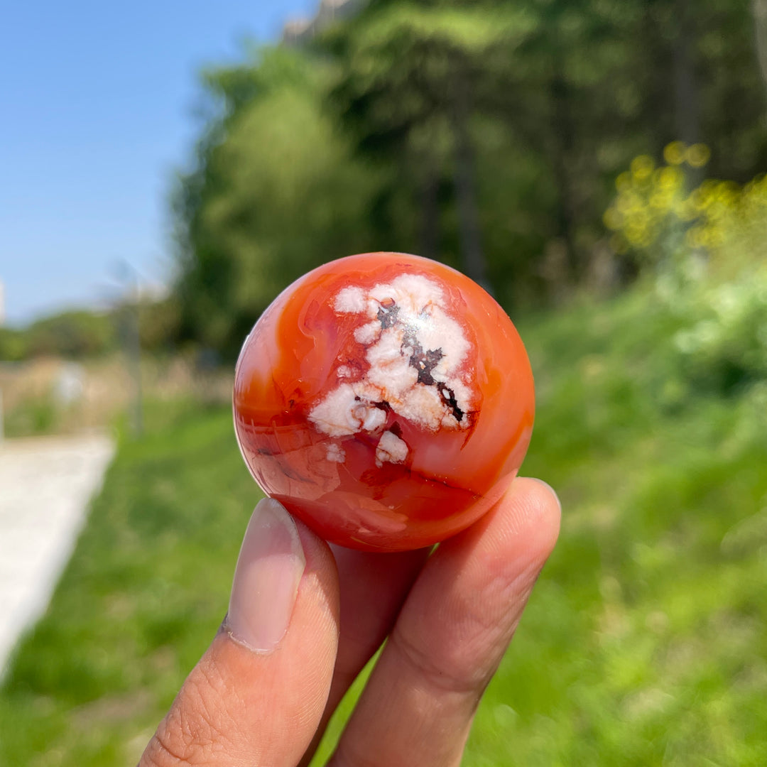 Unique,A Slightly Imperfect Natural Crystal Pink Flower Agate Sphere