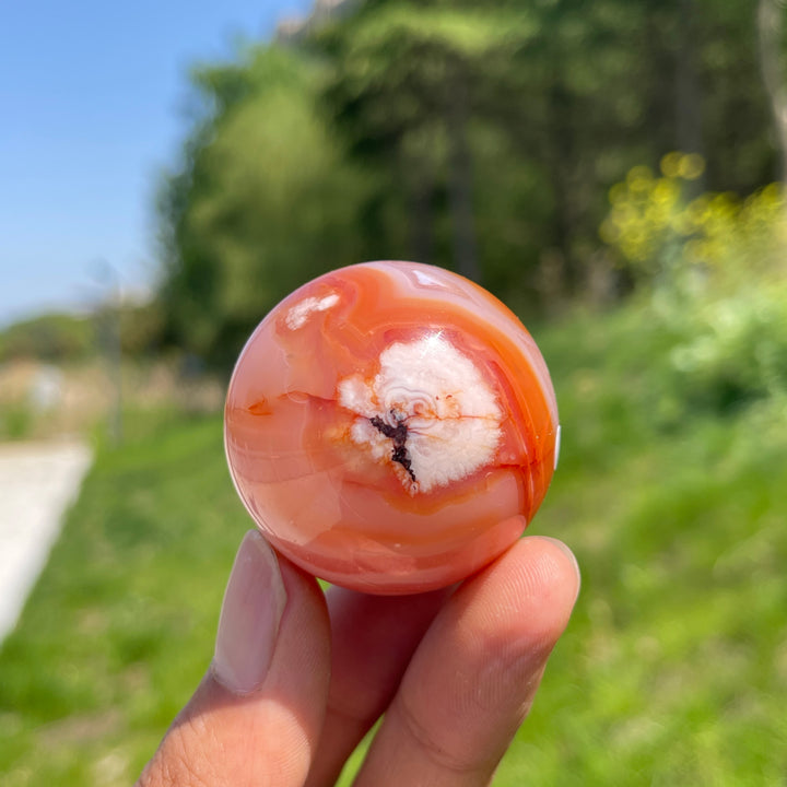 Unique,A Slightly Imperfect Natural Crystal Pink Flower Agate Sphere