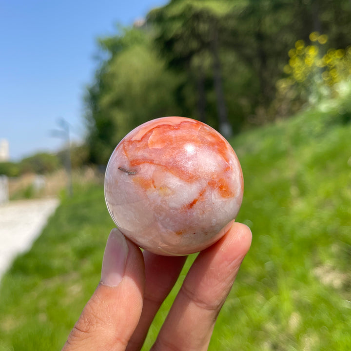 Unique,A Slightly Imperfect Natural Crystal Pink Flower Agate Sphere