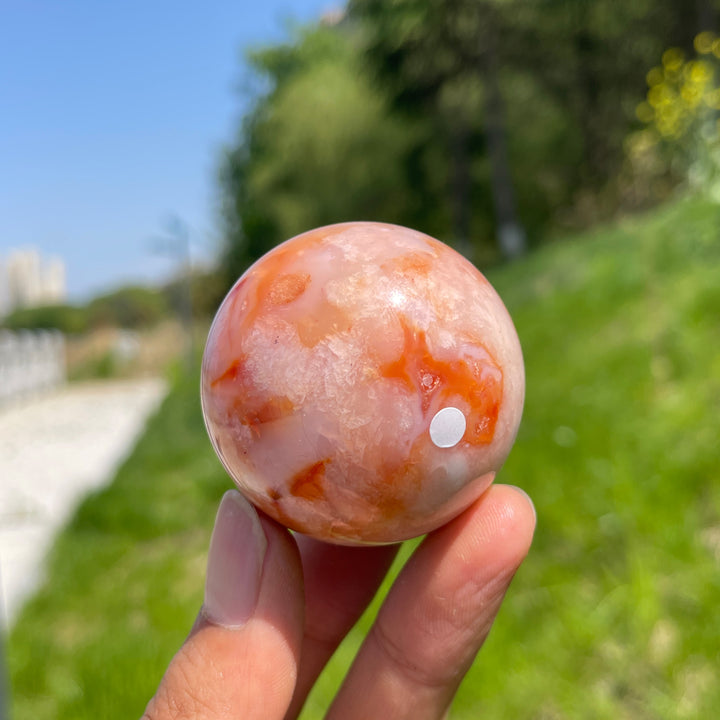 Unique,A Slightly Imperfect Natural Crystal Pink Flower Agate Sphere
