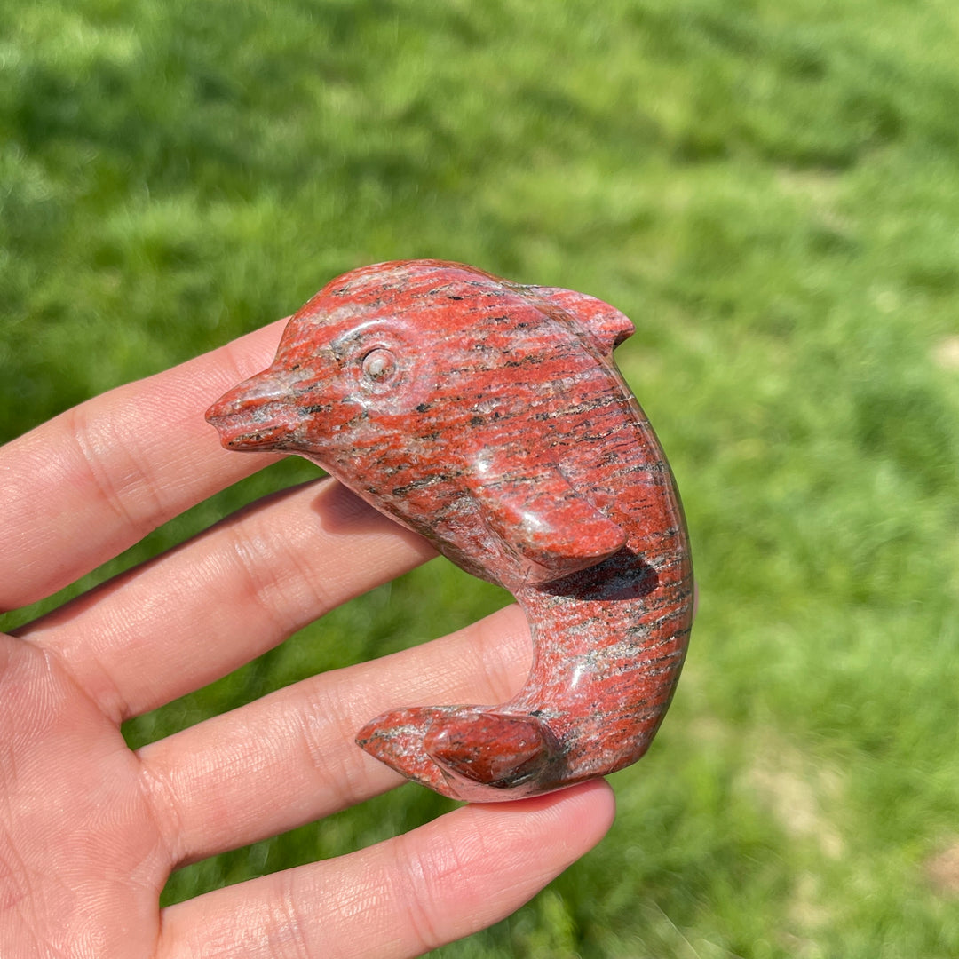Natural Red Aventurine Crystal Dolphin Carving