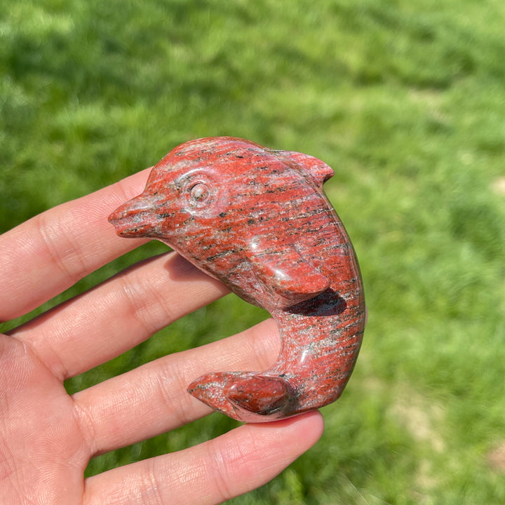 Natural Red Aventurine Crystal Dolphin Carving