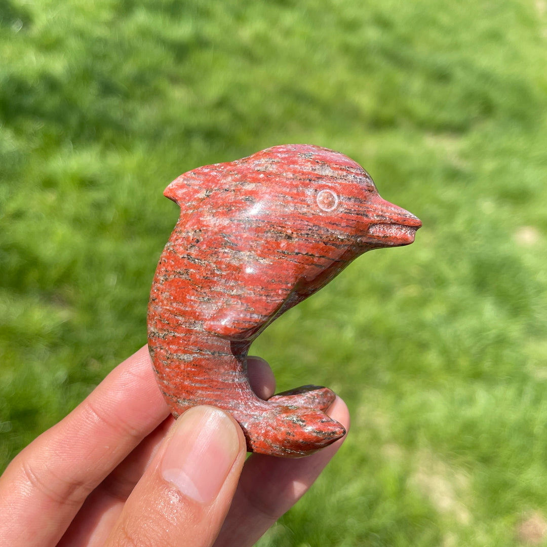 Natural Red Aventurine Crystal Dolphin Carving