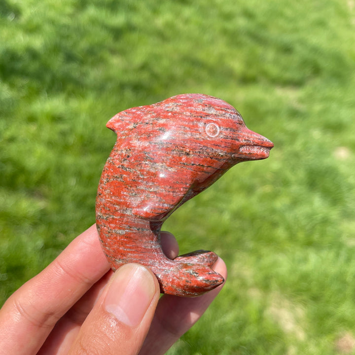Natural Red Aventurine Crystal Dolphin Carving
