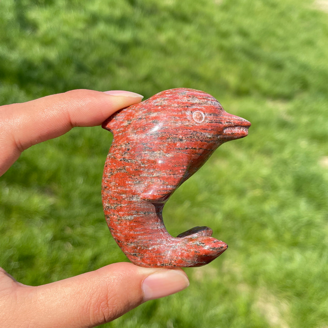 Natural Red Aventurine Crystal Dolphin Carving