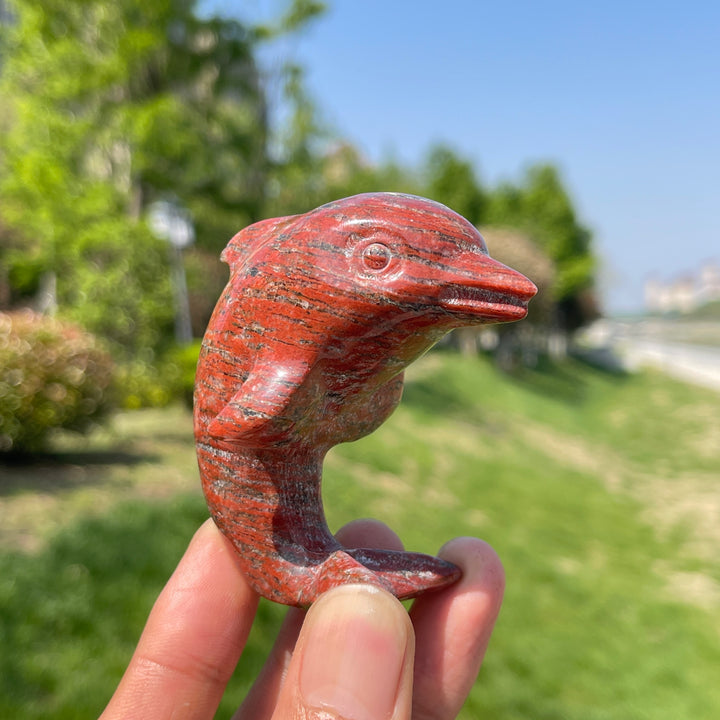 Natural Red Aventurine Crystal Dolphin Carving