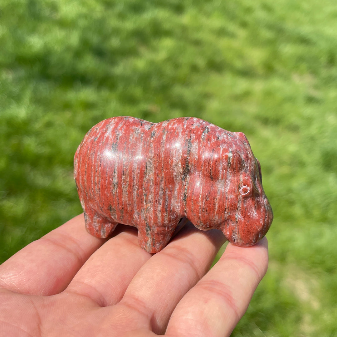 Natural Crystal Red Aventurine Hippo Carving