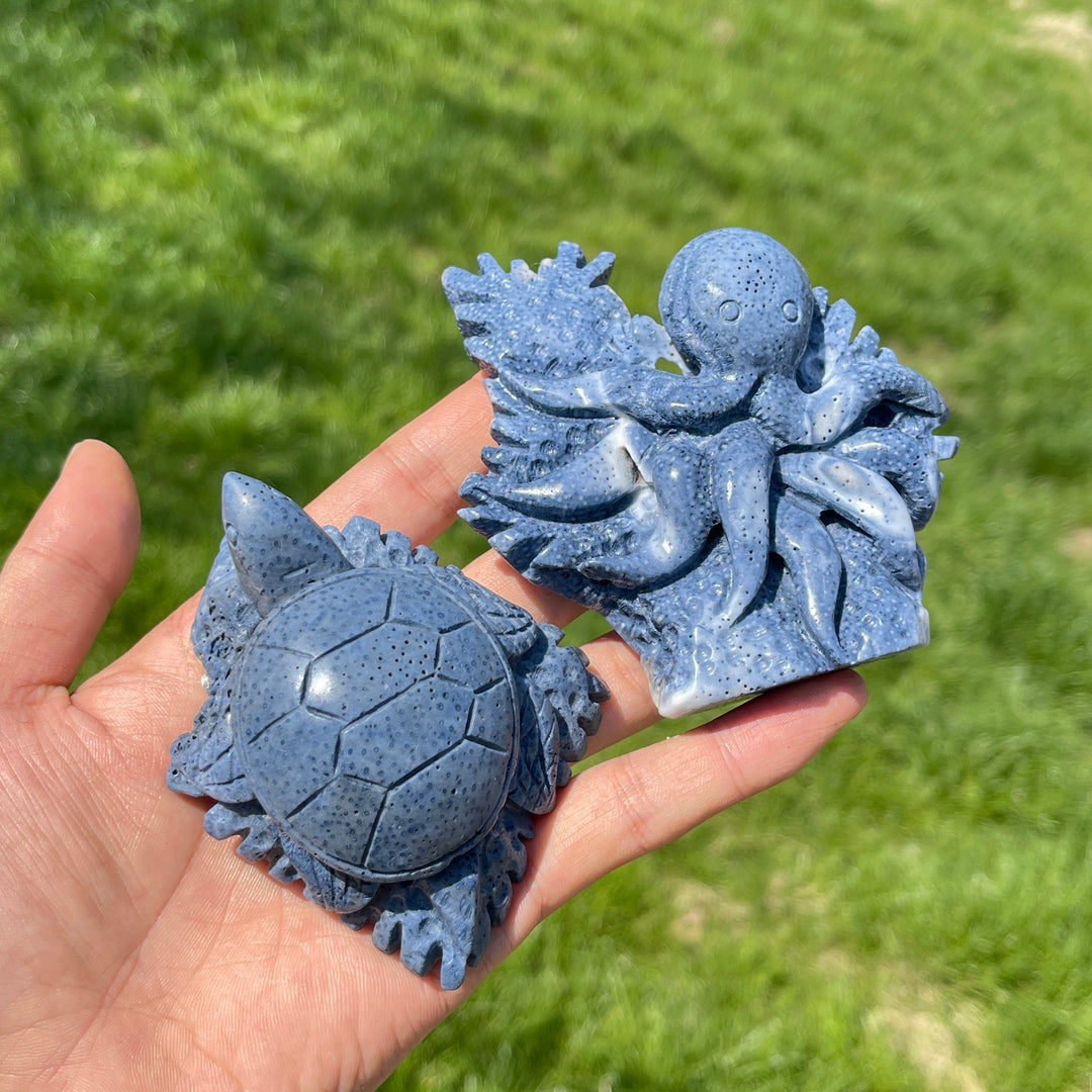 Unique, Natural Crystal Heliopora Coral Carving - Underwater World