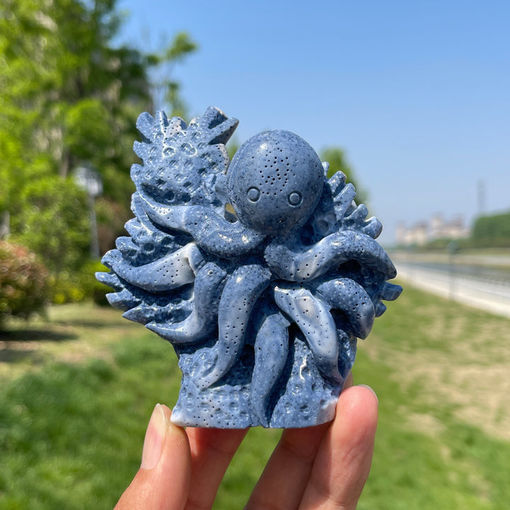 Unique, Natural Crystal Heliopora Coral Carving - Underwater World