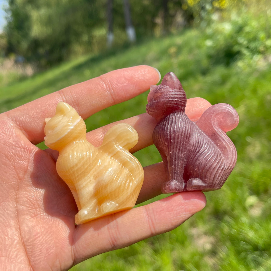 Natural Striped Cat Crystal Carving