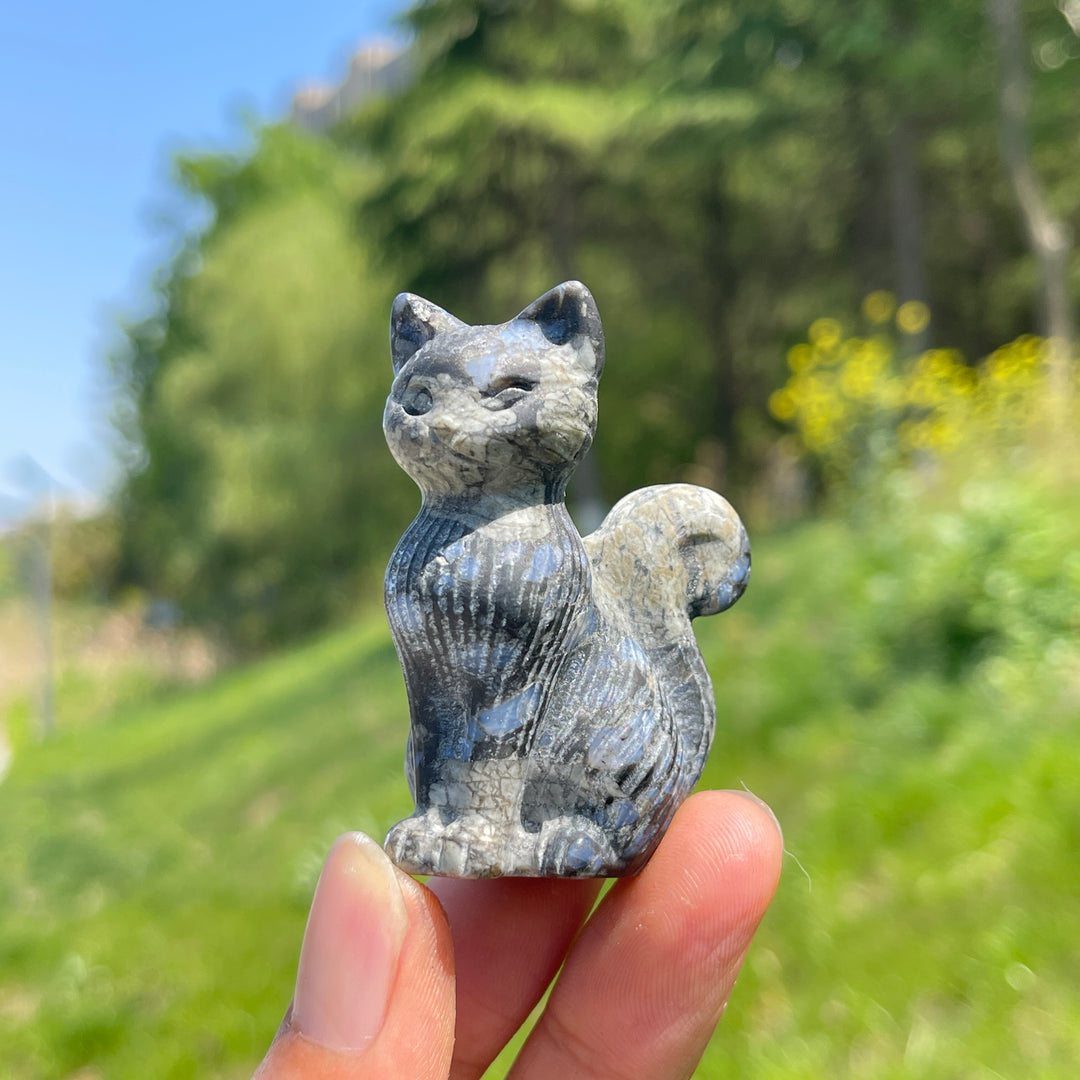 Natural Striped Cat Crystal Carving