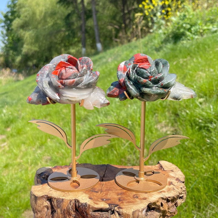 Unique,Natural African Bloodstone Crystal Rose Carving