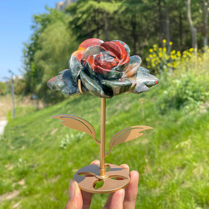 Unique,Natural African Bloodstone Crystal Rose Carving