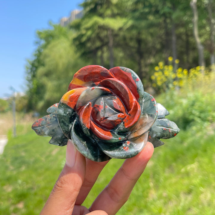 Unique,Natural African Bloodstone Crystal Rose Carving