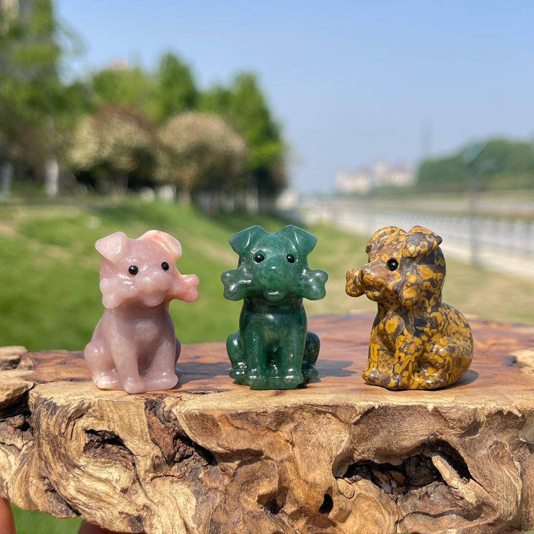 Natural Crystal Puppy With A Bone Carving