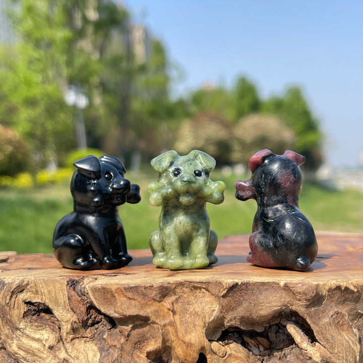 Natural Crystal Puppy With A Bone Carving