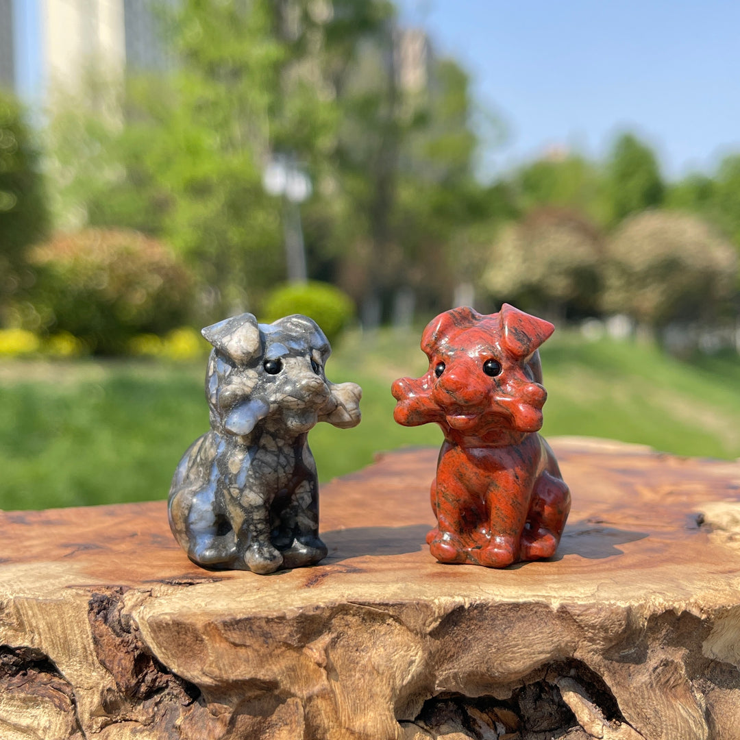 Natural Crystal Puppy With A Bone Carving