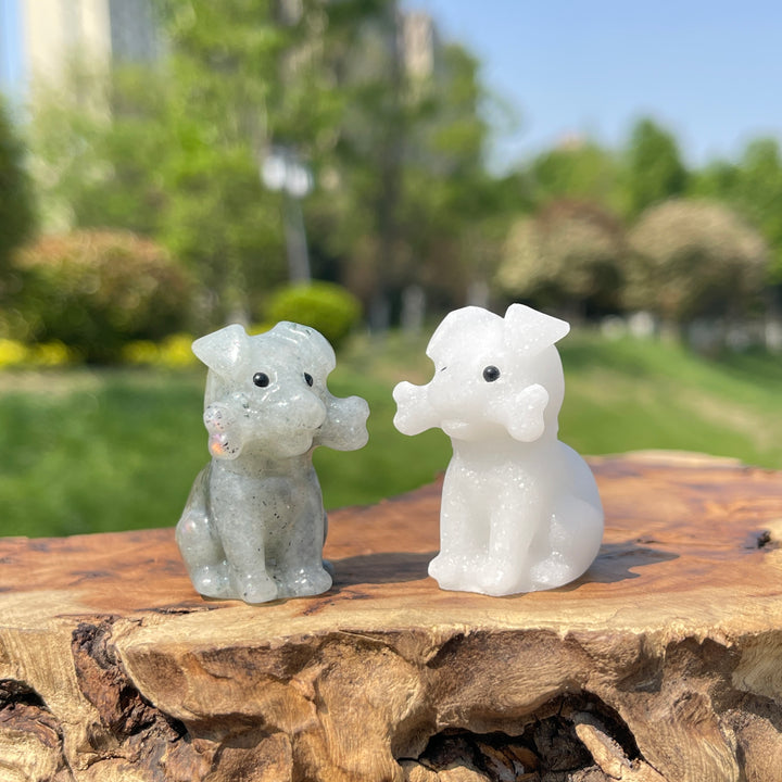 Natural Crystal Puppy With A Bone Carving