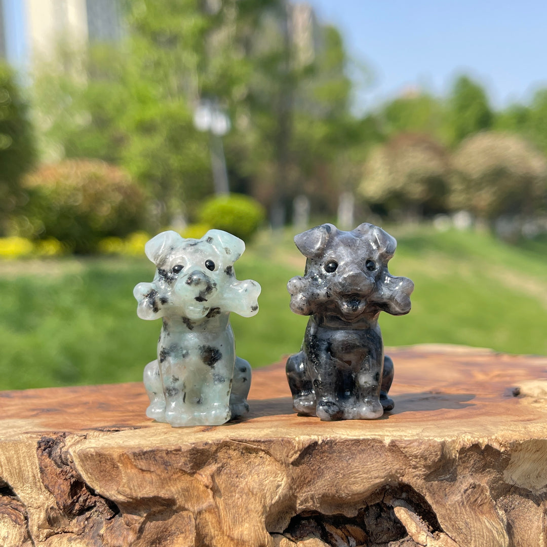 Natural Crystal Puppy With A Bone Carving