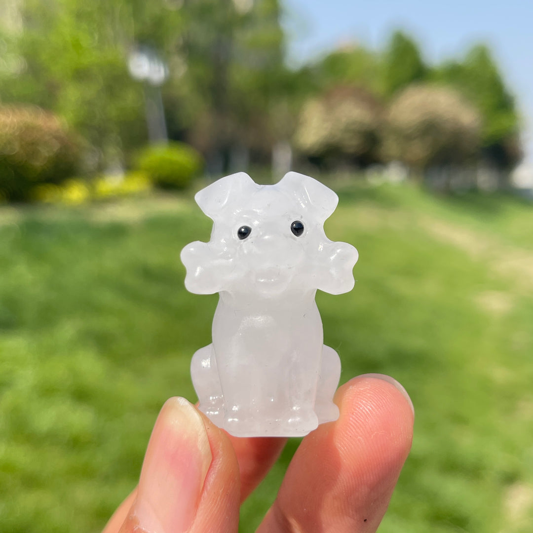 Natural Crystal Puppy With A Bone Carving