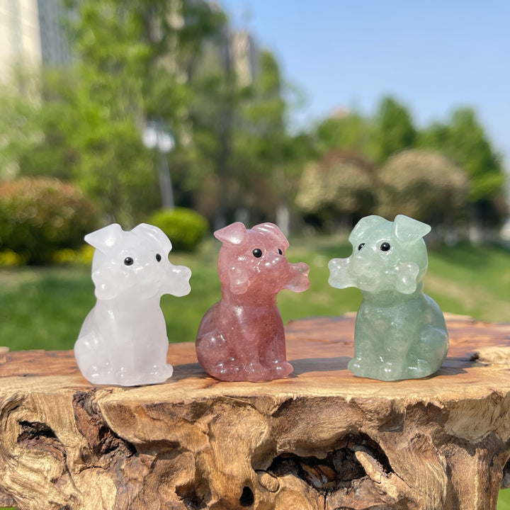 Natural Crystal Puppy With A Bone Carving