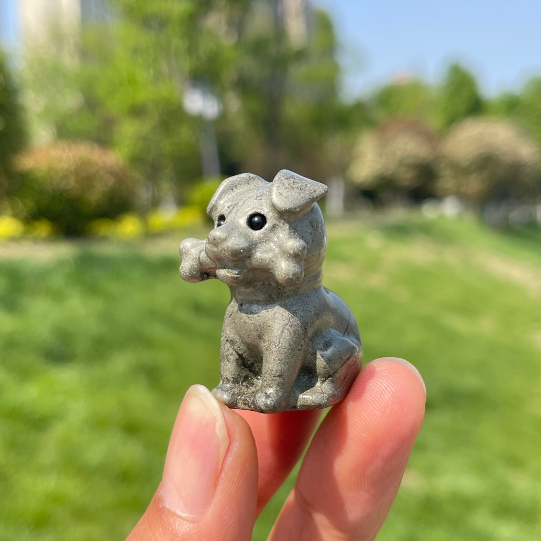 Natural Crystal Puppy With A Bone Carving