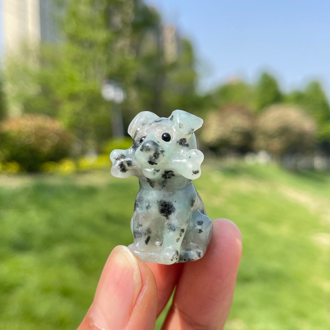 Natural Crystal Puppy With A Bone Carving