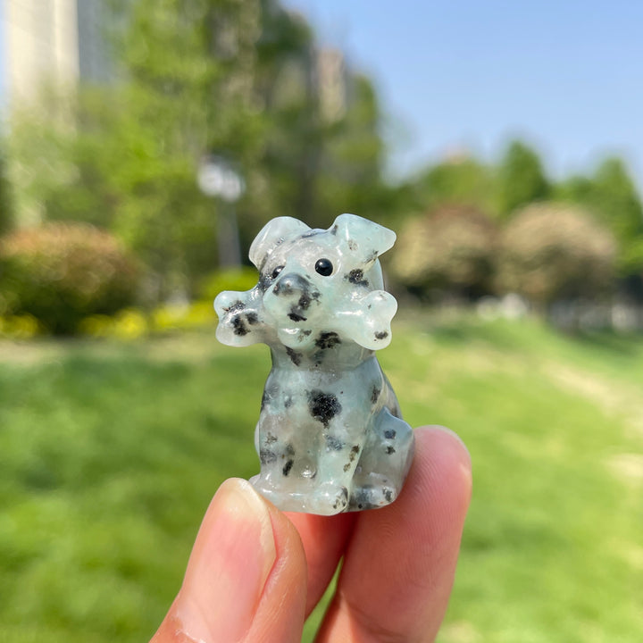 Natural Crystal Puppy With A Bone Carving