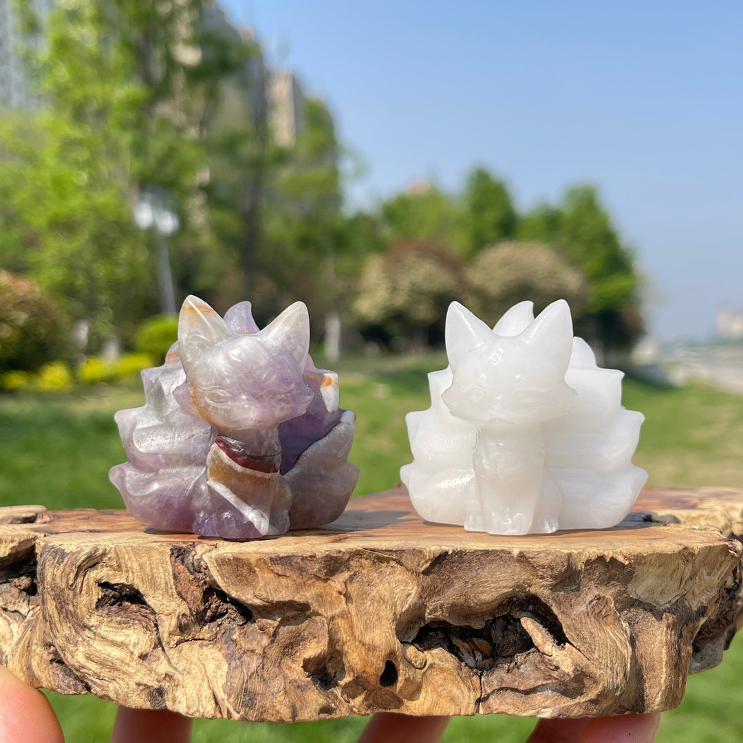 2inch Natural Crystal Nine-Tailed Fox Carving