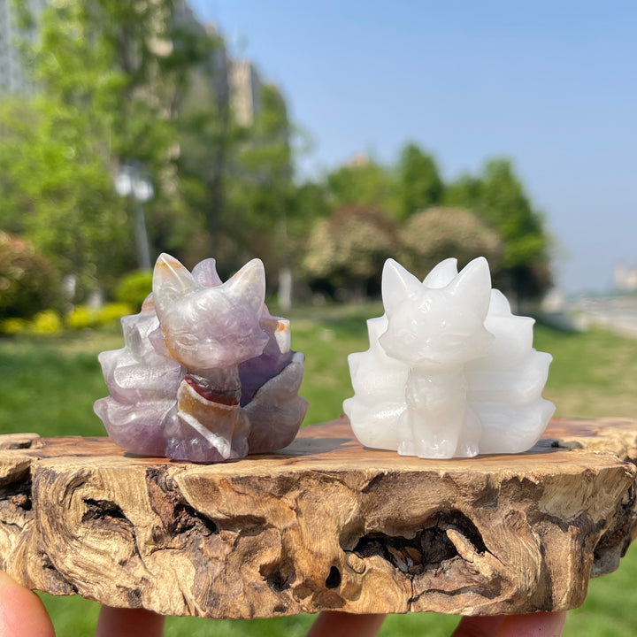 2inch Natural Crystal Nine-Tailed Fox Carving