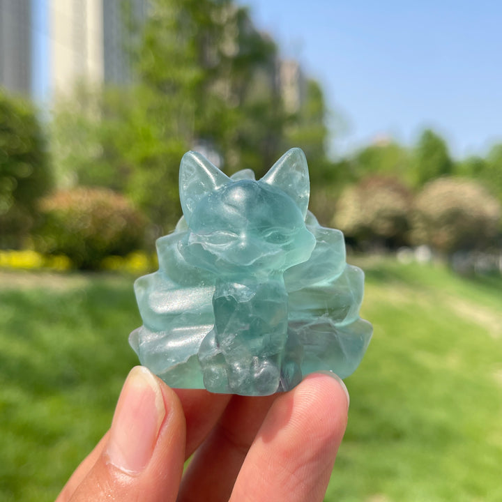 2inch Natural Crystal Nine-Tailed Fox Carving