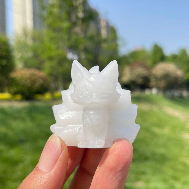 2inch Natural Crystal Nine-Tailed Fox Carving