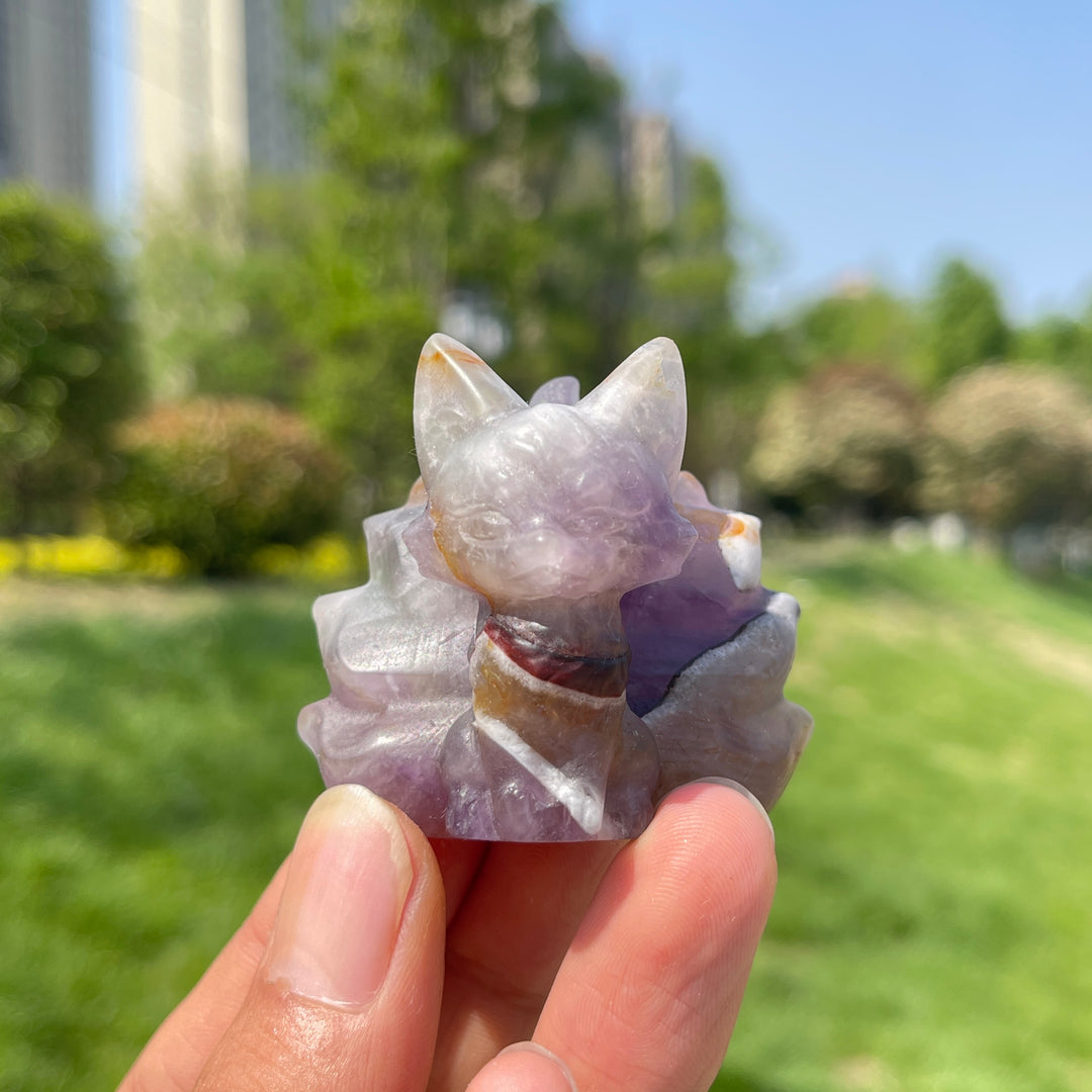 2inch Natural Crystal Nine-Tailed Fox Carving