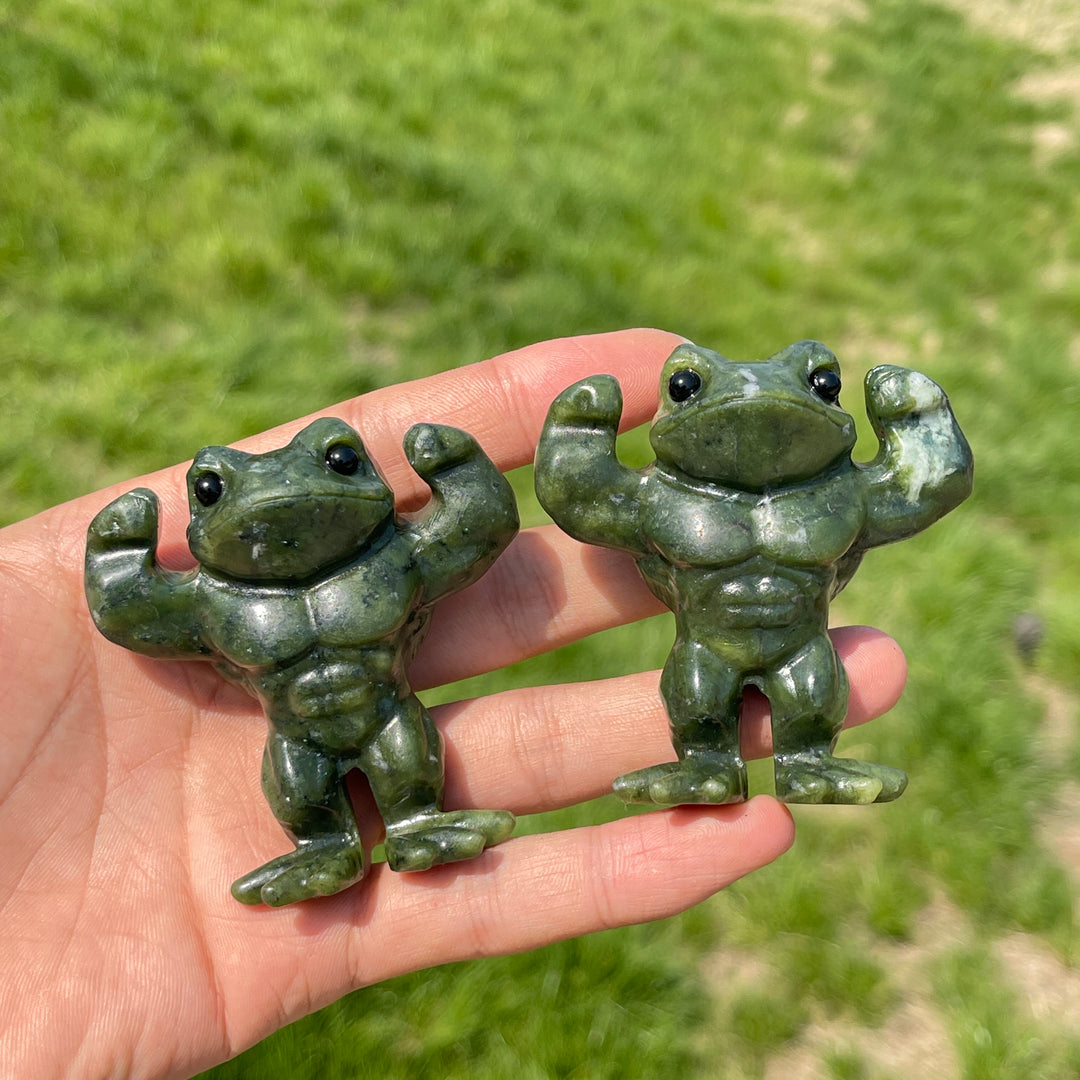 Natural Serpentine Bodybuilding Frog Carving