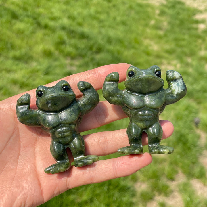 Natural Serpentine Bodybuilding Frog Carving