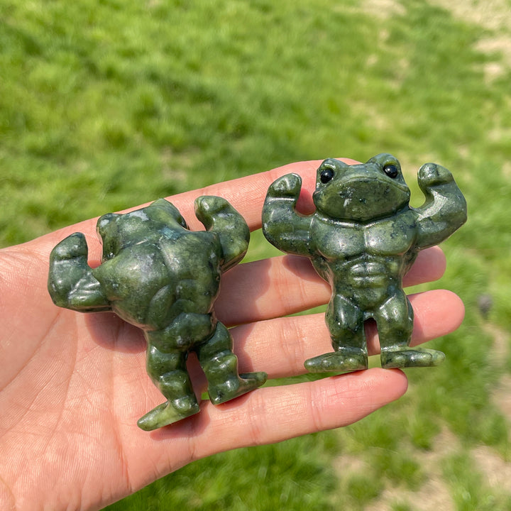 Natural Serpentine Bodybuilding Frog Carving
