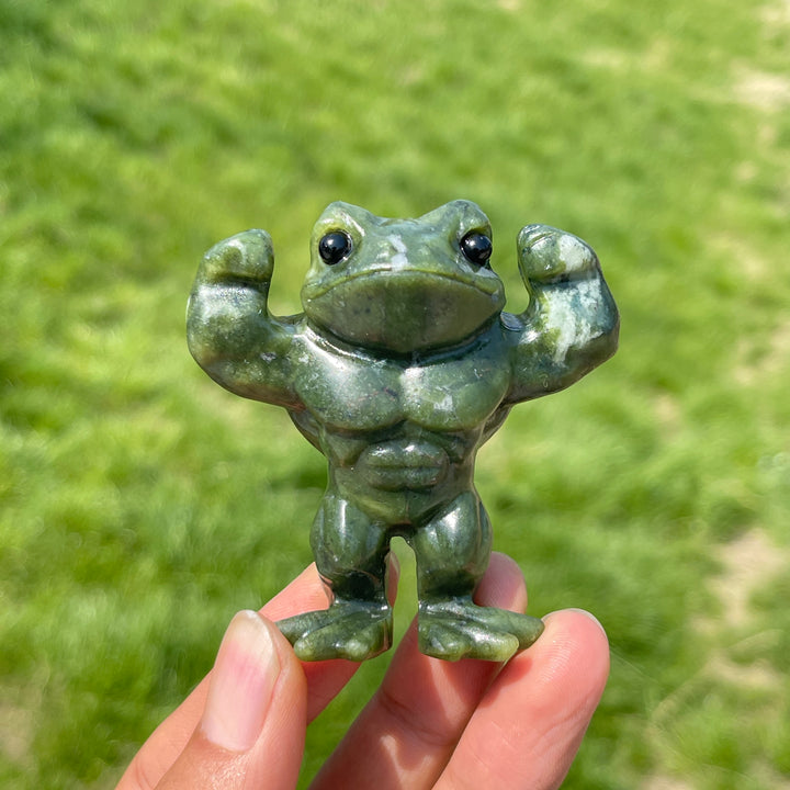 Natural Serpentine Bodybuilding Frog Carving
