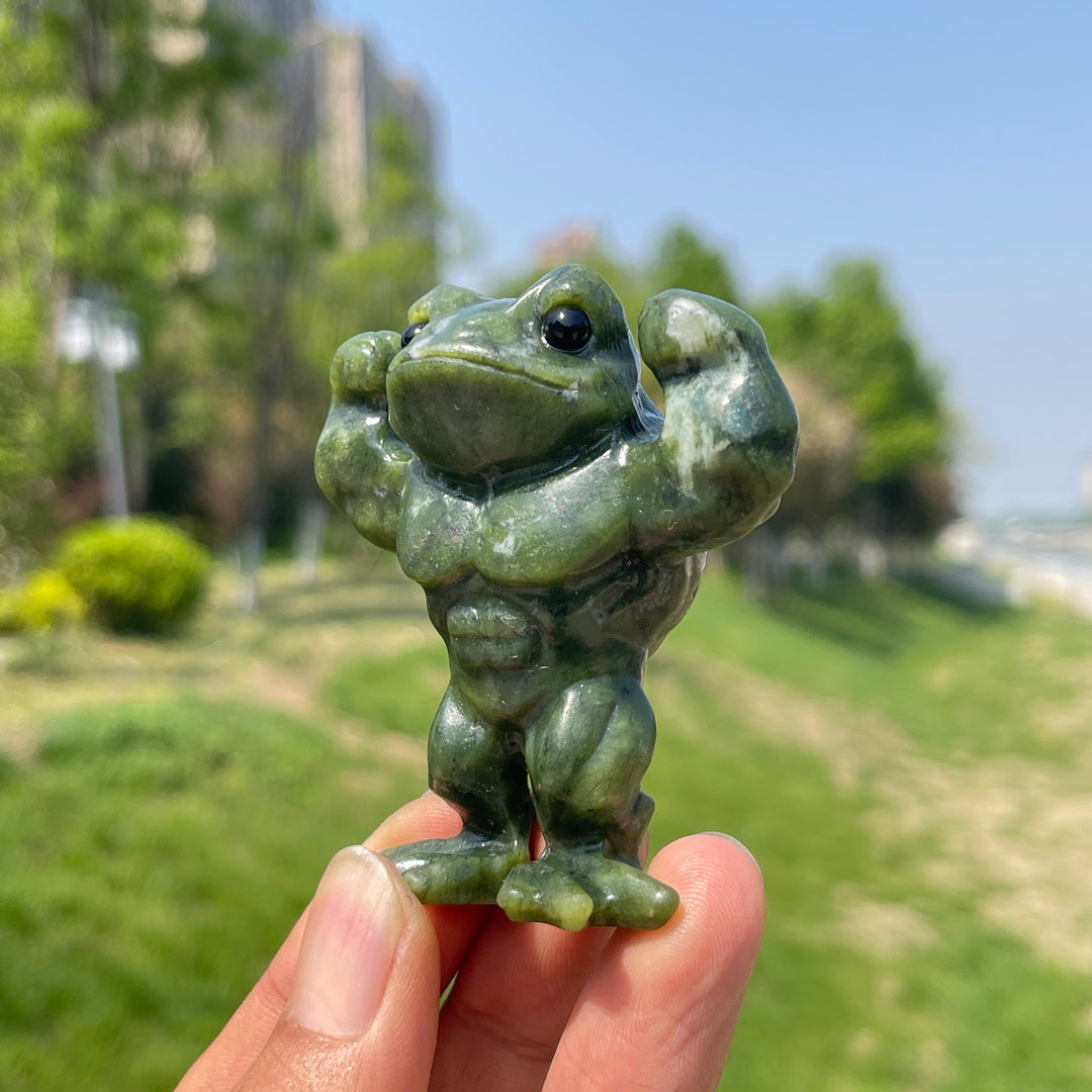 Natural Serpentine Bodybuilding Frog Carving